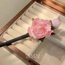 小红书同款杜鹃花发簪粉色超仙甜美少女心盘发古风木质发钗