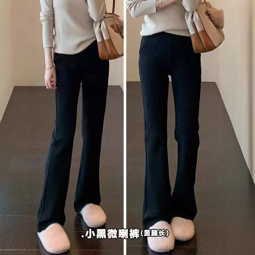 喇叭裤显腿长加绒加厚大码小黑裤高腰显瘦马体裤微喇裤女秋冬新款