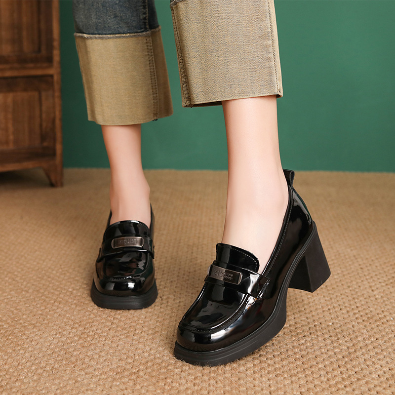Top layer cowhide British-style high heels women's 2025 spring latest thick heel platform fashion shoes comfortable versatile single-layer shoes Top layer cowhide British-style high heels women's 2025 spring latest thick heel platform fashion shoes comfortable versatile single-layer shoes