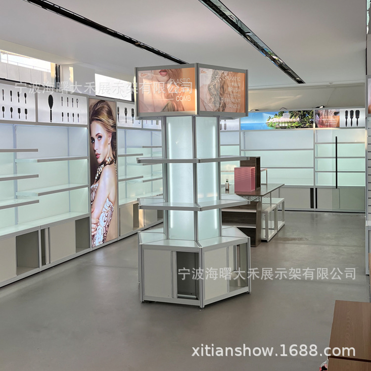 宁波外贸公司工厂样品间铝合金玻璃陈列柜置物架梳子展示架货架