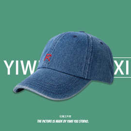高品质牛仔棒球帽女夏季软顶透气复古刺绣鸭舌帽韩版字母蓝色帽子