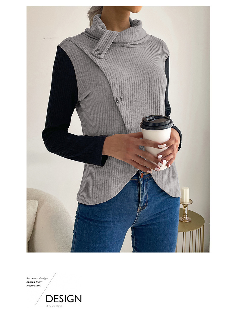 early autumn casual women's solid color pile collar long-sleeved pullover_voghion.com