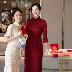 2025新款喜妈妈旗袍女连衣裙复古改良长款结婚敬酒服礼服春秋季