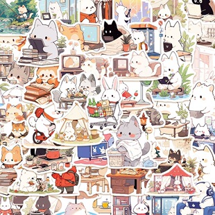 50 Cartoon Stickers of Little Animals' Daily Life, Kittens, for Journals, Phone Cases, Water Bottles, Waterproof and Durable