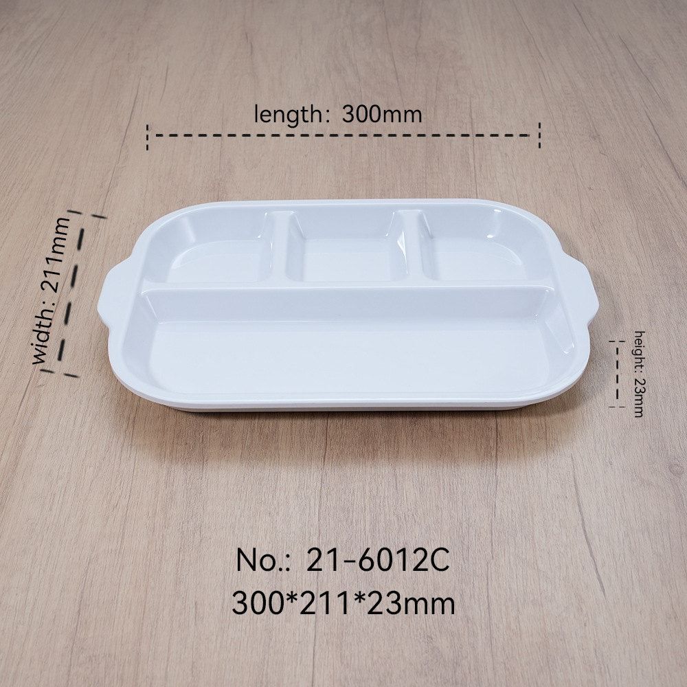Plato de comidas rápidas de melamina blanca multiplate de plástico de porcelana imitación para comedor escolar de cuatro placas y seis placas personalizadas