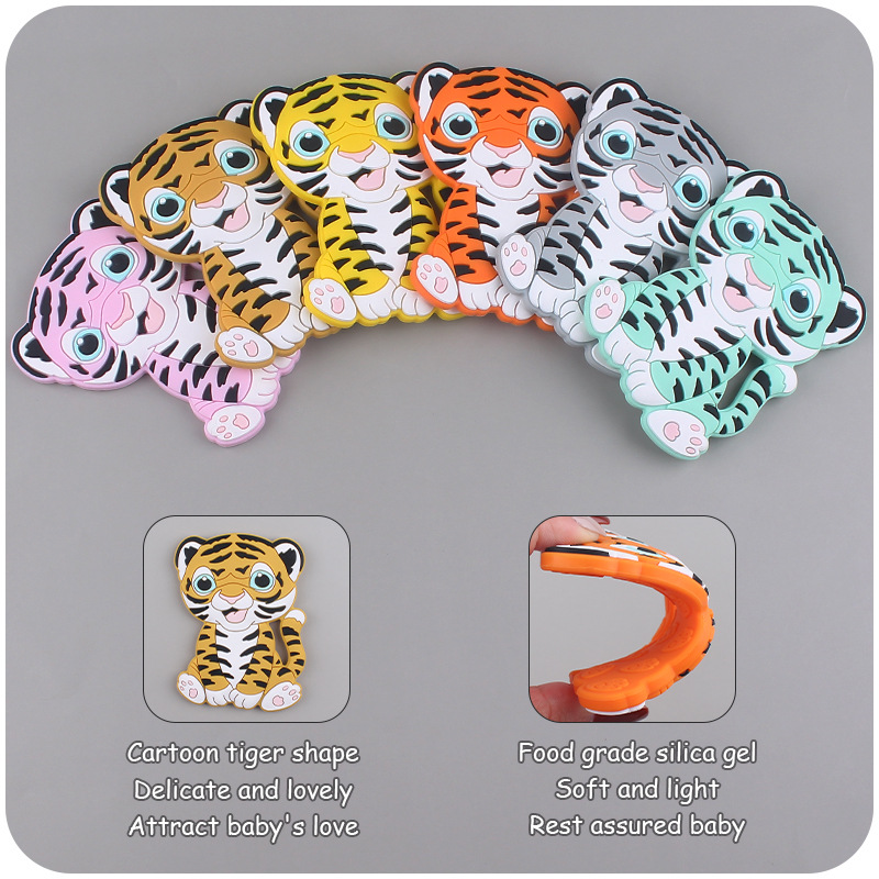 Bebé suministros de dibujos animados animal silicona Tigre mordedor creativo bebé de silicona mordedura molar teether juguete Nuevo