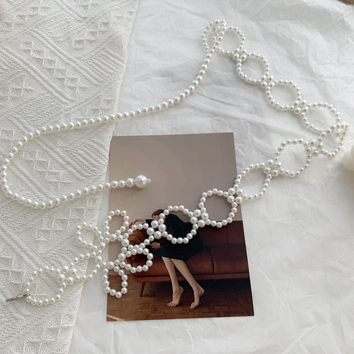 Flower suspender pearl waist chain women's decorative suit skirt retro fashion versatile jk belt wholesale