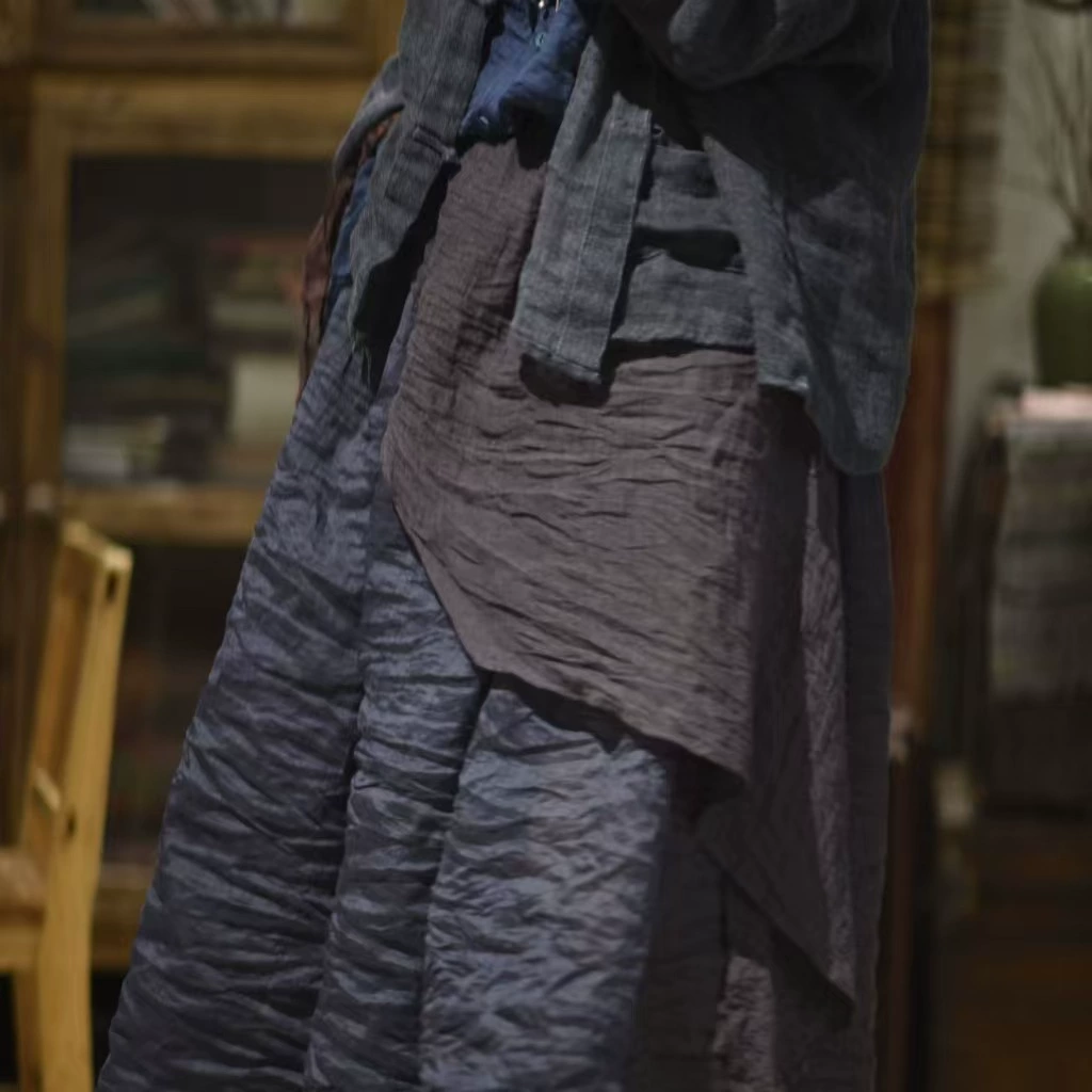 24/4 SN47 Литературный темперамент шнурок льняного шитья нерегулярная эластина талия полуюбка фартук юбка