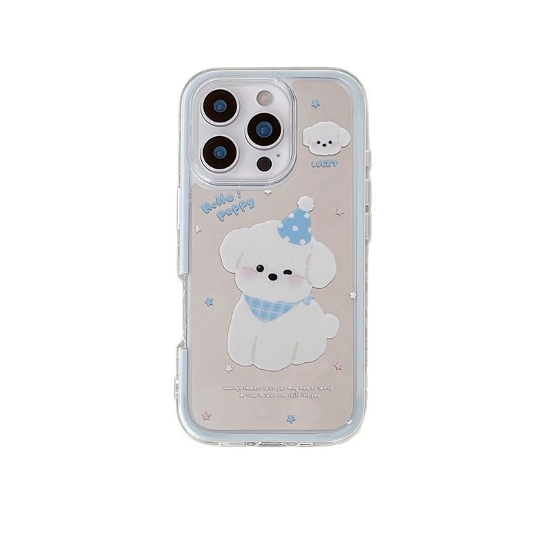 Lindo y lindo perro blanco para Apple 15 funda para teléfono móvil iphone16ProMax espejo dos en uno 13 femenino 14