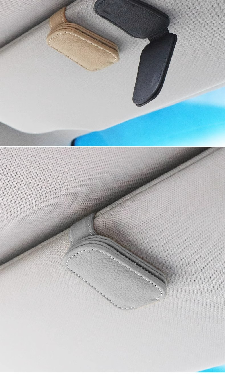 Cross-Border Car Sun Visor Sunglasses Clip, Multifunctional Leather Holder for Sunglasses, Cards, and Receipts, Scratch-Resistant Leather