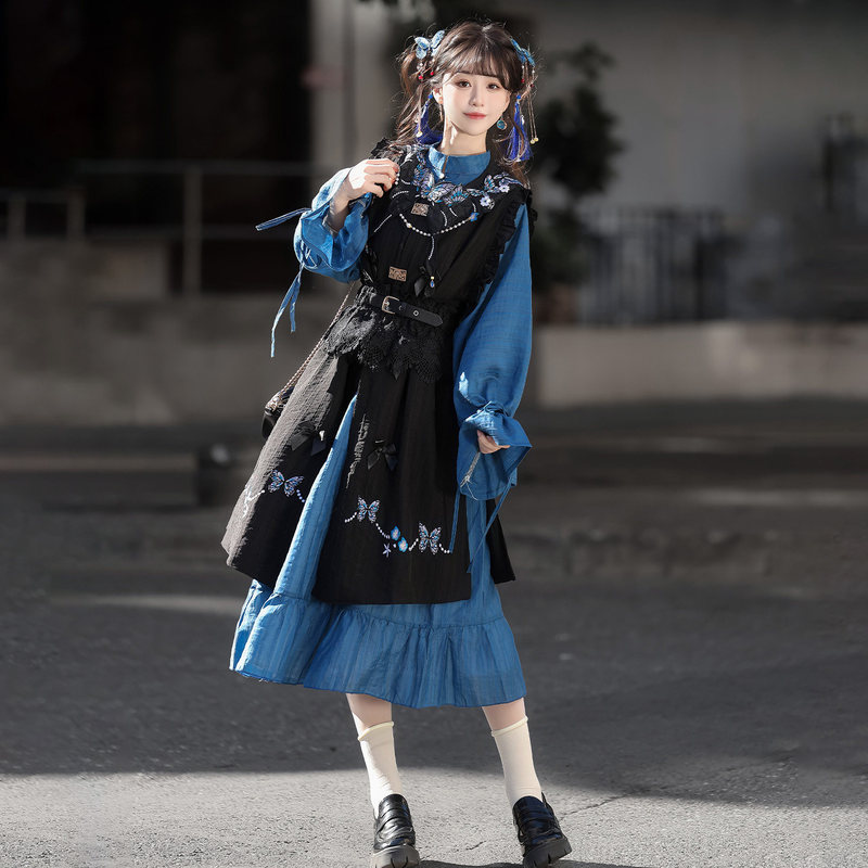 Luozhu Original Hanfu【Dream Butterfly】Ming-Style Bi Jia Lolita Han-Yang Fusion Daily Improved Women's Spring Outfit Set Luozhu Original Hanfu【Dream Butterfly】Ming-Style Bi Jia Lolita Han-Yang Fusion Daily Improved Women's Spring Outfit Set