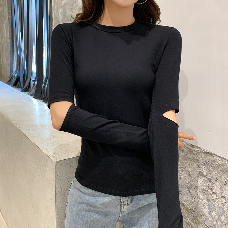 Xiu shirt source factory bottoming shirt autumn design sense elbow ripped Korean style slim-fit long-sleeved shirt women's fashion