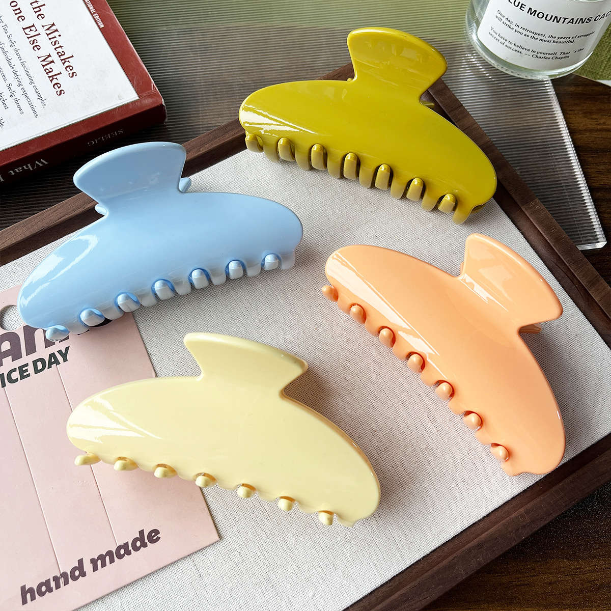 PC brillante semicircular agarre clip de cabello simple color puro Baoyuan clip de cabello detrás del cerebro clip de pescado clip de cabello