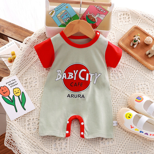 Summer clothing Newborn baby pure cotton short-sleeved thin open-bottom crawler outfit Infant one-piece clothing Hasty