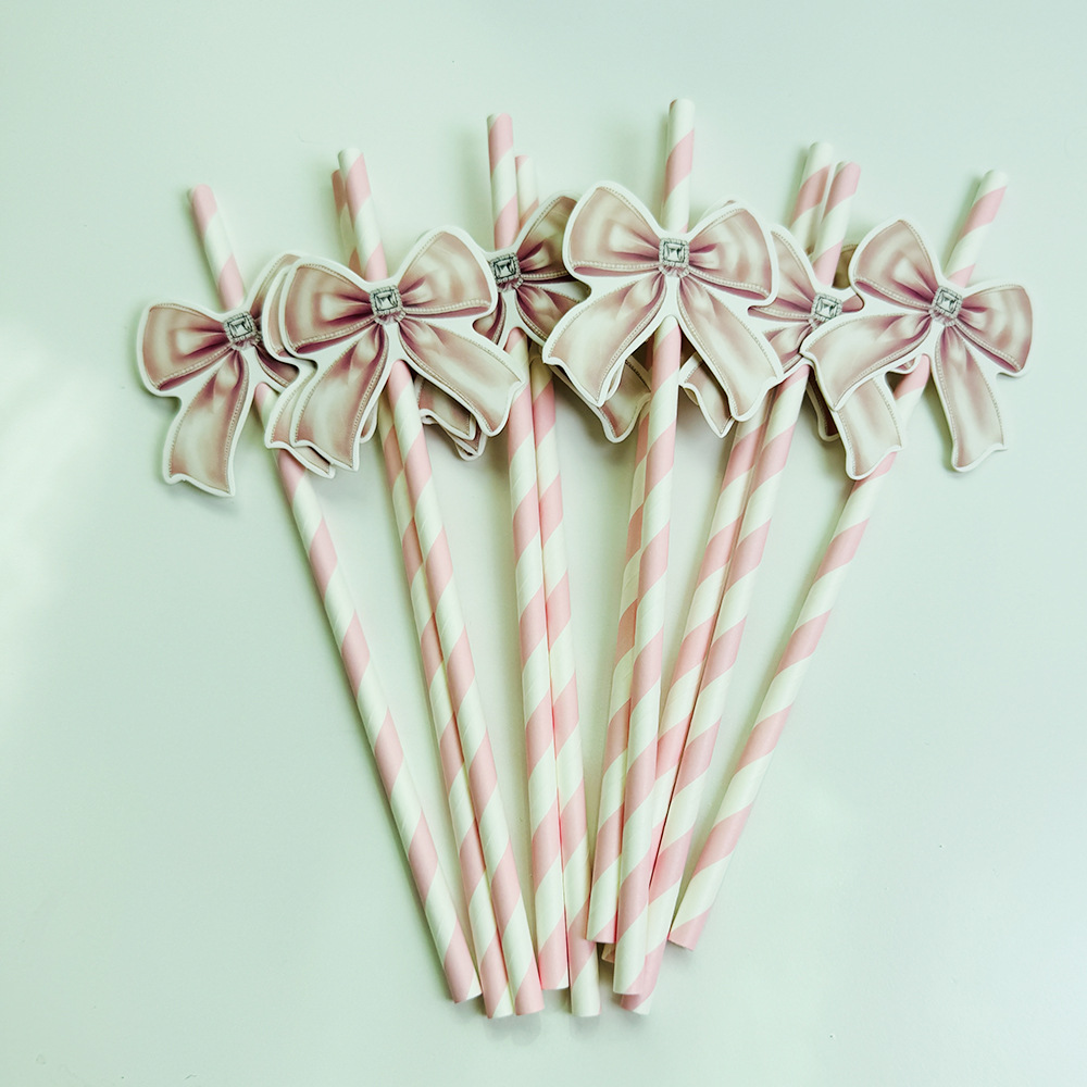 Pajita de papel con lazo creativo transfronterizo decoración de fiesta mesa de postres vestido de cumpleaños botella de pudín complemento de pastel