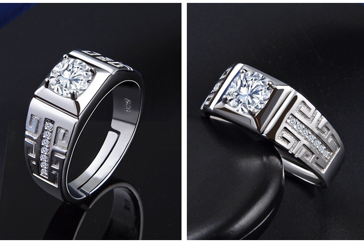 New diamond-studded menu0027s domineering ring s925 sterling silver zircon ring