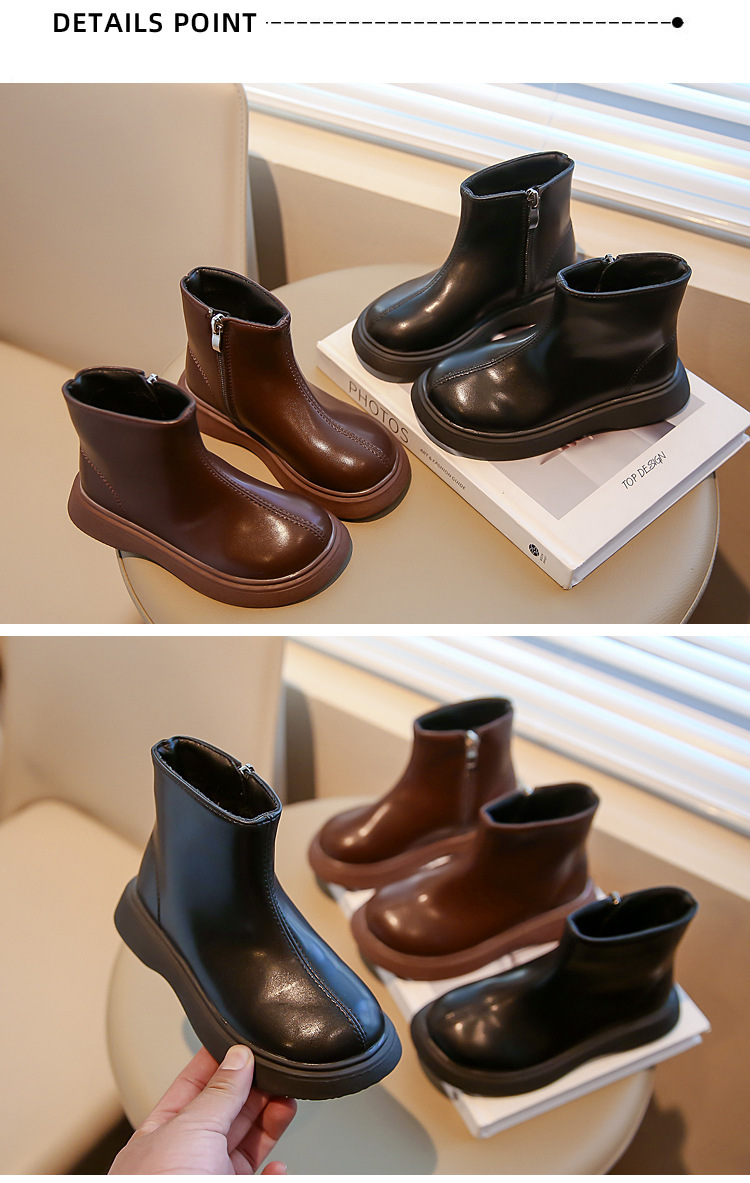 Martin 2024 Autumn/Winter New Collection Girls' and Children's Stylish Black Short Spring/Autumn Single Boots_voghion.com
