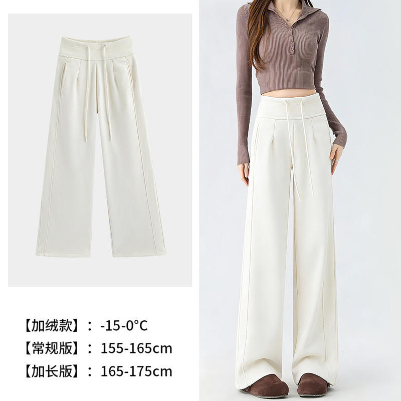 Acetate Wool Fleece-Lined Casual Wide-Leg Pants 2025 Autumn/Winter New Slim-Fit Drapey High-Waisted Straight Pants Slimming Versatile Acetate Wool Fleece-Lined Casual Wide-Leg Pants 2025 Autumn/Winter New Slim-Fit Drapey High-Waisted Straight Pants Slimming Versatile