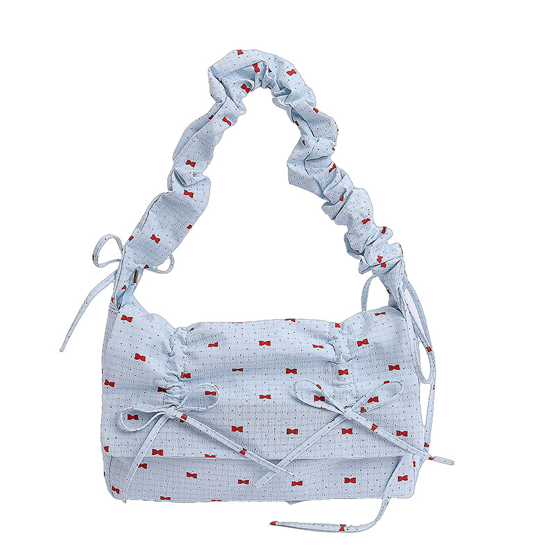 Bolso de moda coreano 2025 verano nuevo bolso femenino lindo lazo bolso de hombro fresco plisado bolso de mensajero