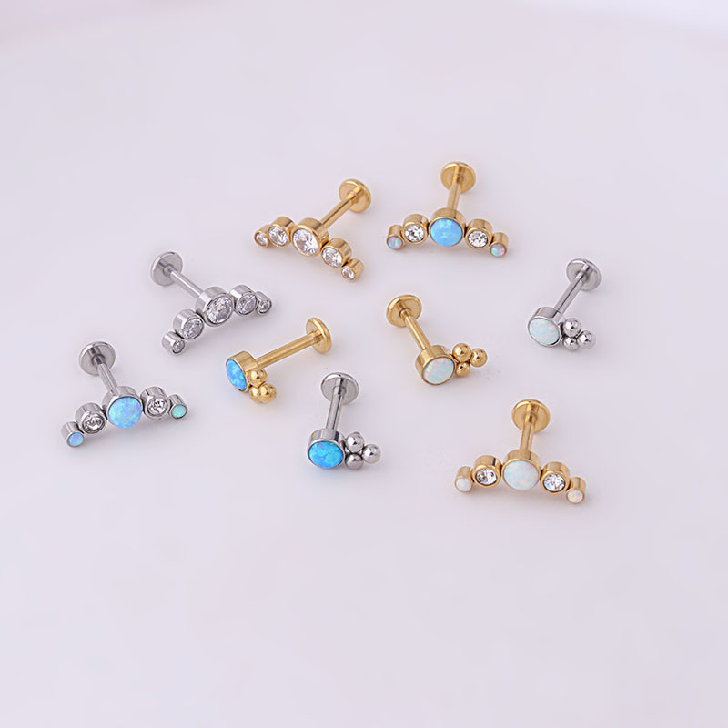 Geometric Pattern 316L Stainless Steel Artificial Gemstones Ear Cartilage Rings & Studs Geometric Waterproof Non Tarnish Surgical Steel Women'S