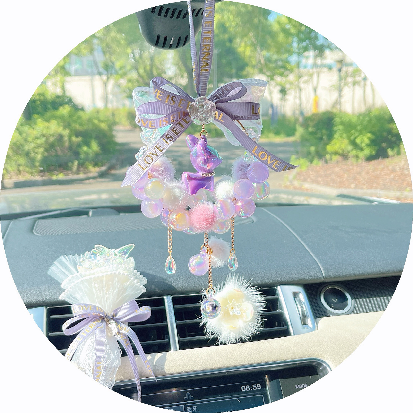 Cute and Colorful Deer Car Hanging Ornament Rearview Mirror Pendant Decoration for Girls Car Accessory