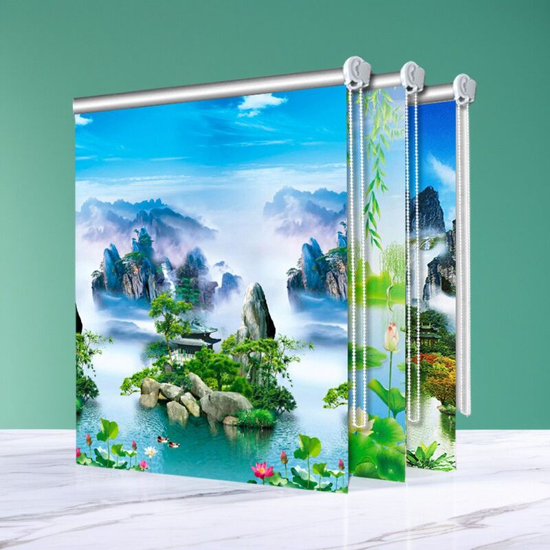 Zipper Curtain Roll-Pull Adjustable Blackout Punch-Free Sunshade Kitchen Bedroom Office Bathroom Bathroom Waterproof