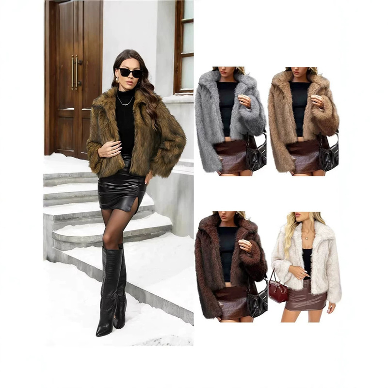 Cross-border foreign trade fur coat, short jacket, top coat with fluffy fox fur collar, in stock on Amazon