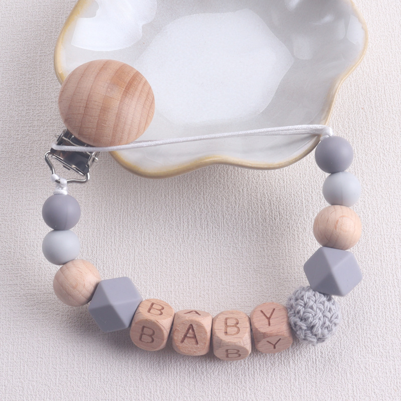 Aliexpress Beech Wood Clip Hexagonal Silicone Pacifier Chain Mother and Baby Supplies Pacifier Chain Amazon Export Anti