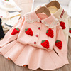 Autumn sweater, children's set, strawberry, cardigan, skirt, new collection