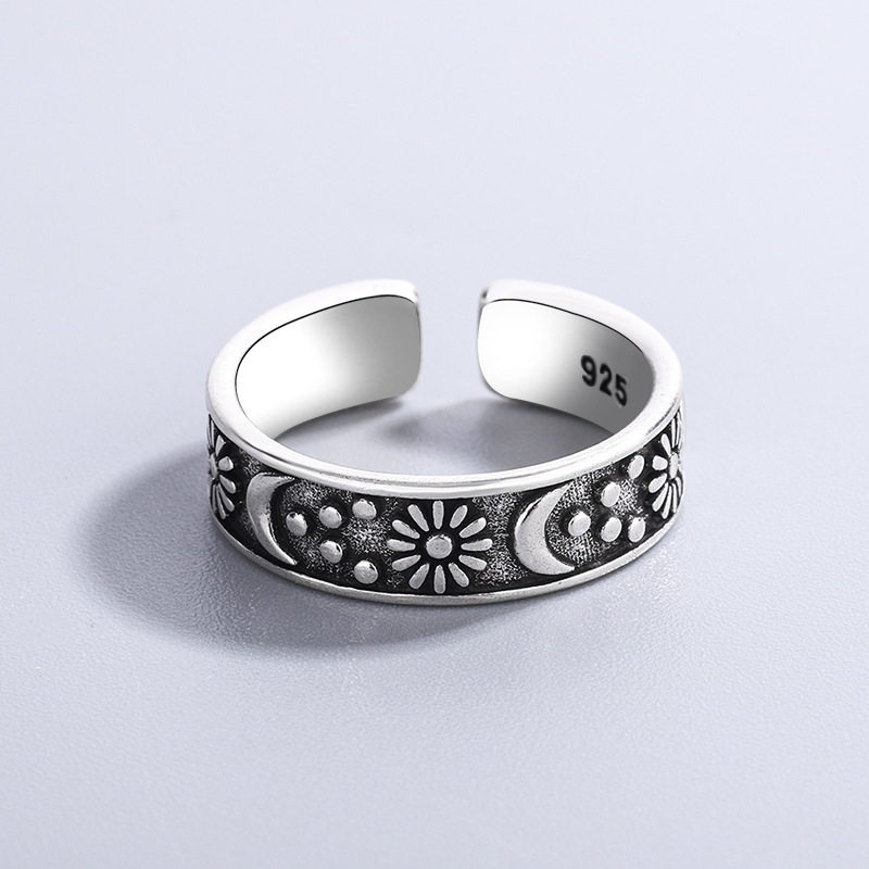 New Fashion Retro Carving Pattern Open Ring Simple Sun Moon Copper Index Finger Ring display picture 2