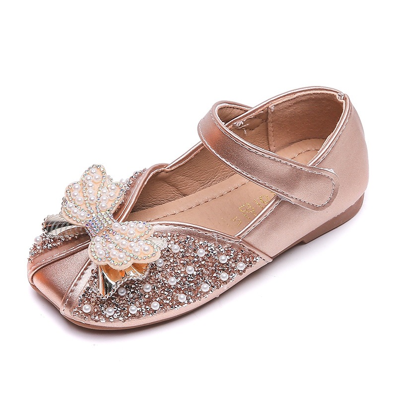 Sapato feminino estilo princesa, em couro com cristais, sola macia e laço, ideal para primavera/outono._voghion.com