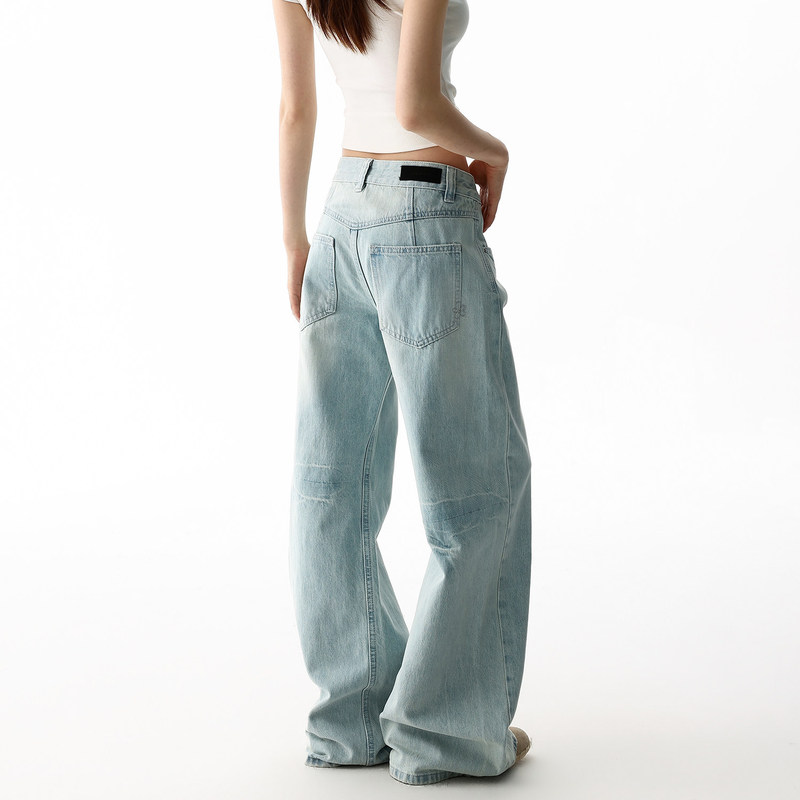 American retro washed wide-leg jeans for women, new summer style, low-waisted, loose, slimming, light blue, straight-cut, thin pants American retro washed wide-leg jeans for women, new summer style, low-waisted, loose, slimming, light blue, straight-cut, thin pants