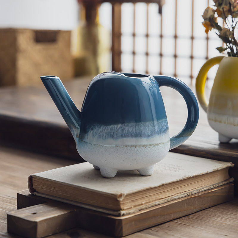 Vaso en forma de olla creativa multicolor cerámica doméstica decoración floral ornamentos al por mayor hervidor de agua práctica tetera