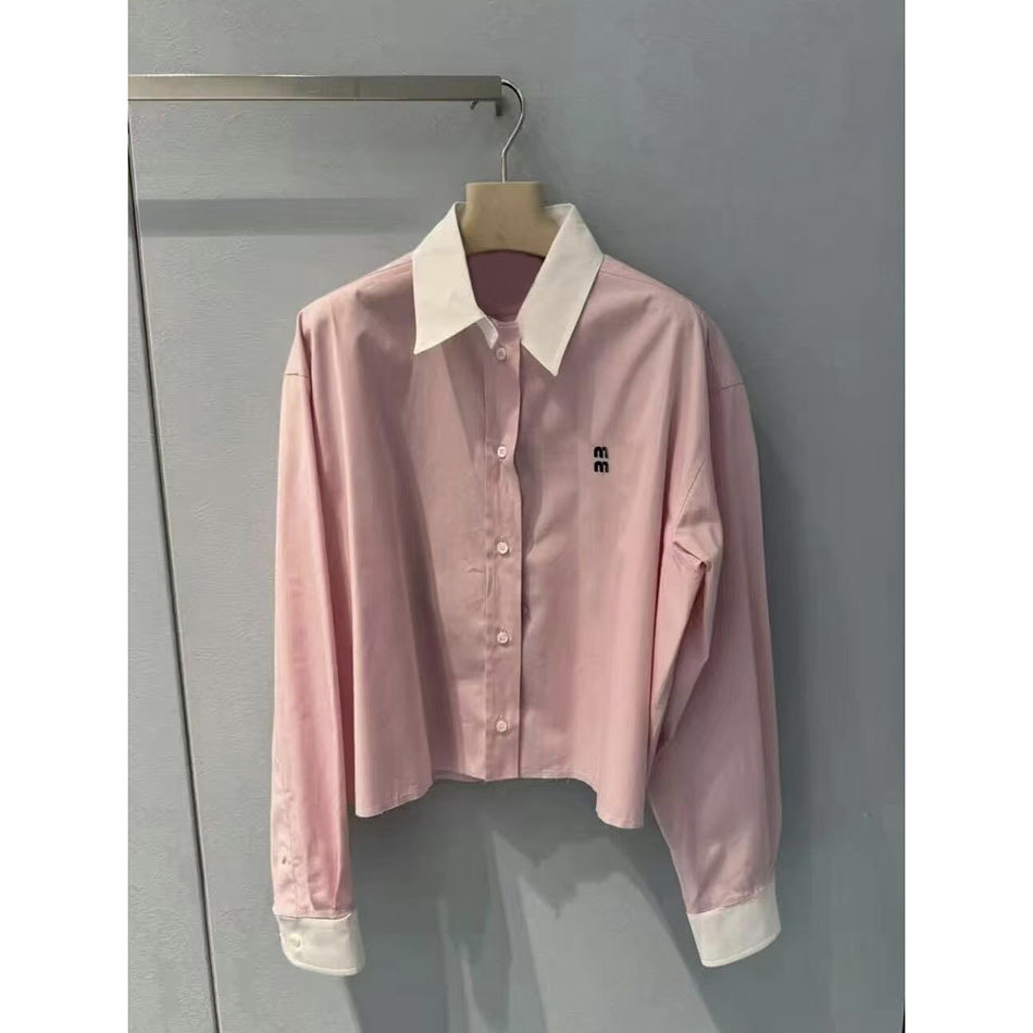 Early autumn new model, Nanyou quality, letter embroidery, simple style, intellectual design, collared, buttoned, short shirt xy5315