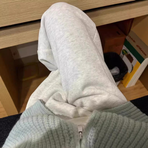 White flower gray sweatpants for men and women, spring and autumn new American retro trendy brand loose drapey wide-leg pants straight-leg sports pants