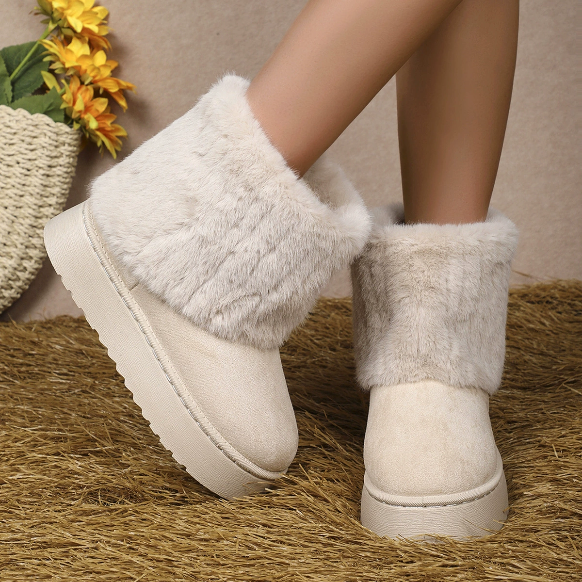 Трансграничные оптовые плюшевые толстые снежные сапоги 2024 зимние новые сплошные меховые сапоги