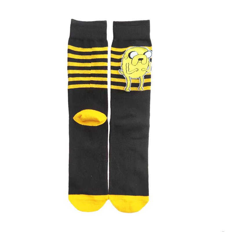 2025d Cartoon Striped Anime Cotton Mid-Calf Yellow Backpack Manga Socks_voghion.com