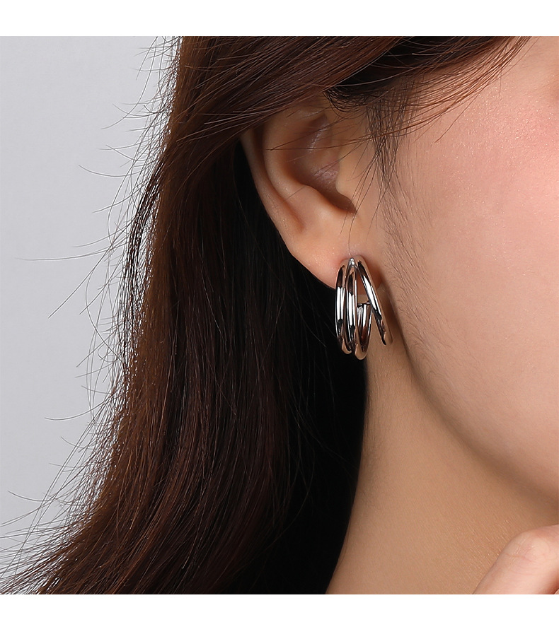 S925 sterling silver multi-layer hollow hoop earrings female wholesale