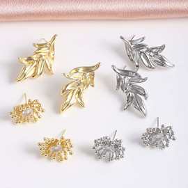 跨境亚马逊热销蒲公英耳钉铜镀金高级感小众设计简约叶子耳坠女