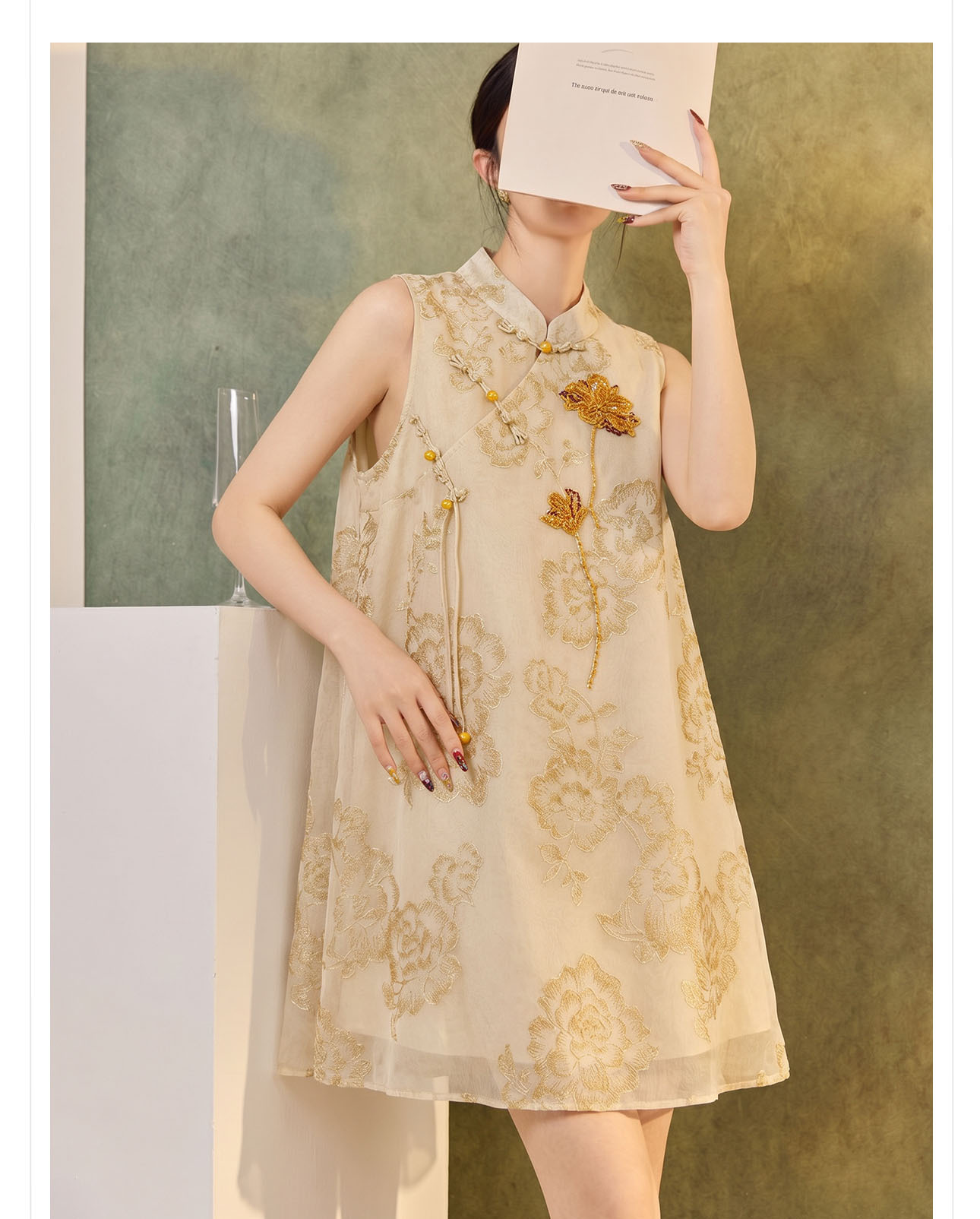Đầm vest nữ retro chất jacquard cài snap — nghệ chi tiết 2