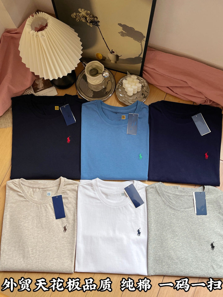 Áo thun nam cổ tròn tay ngắn thêu hình ngựa nhỏ, form rộng, chất cotton mỏng nhẹ — Màu trắng, Màu xanh tím than, Màu yến mạch, màu xám