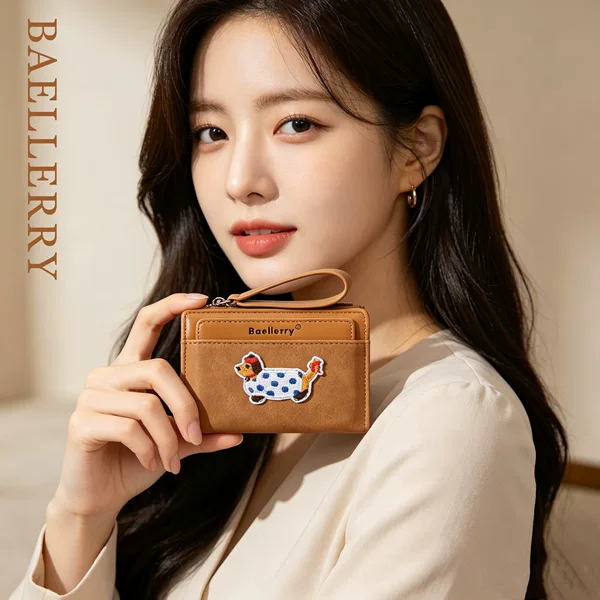New Style Wallet for Women, Short Style, Student Cartoon Embroidered Dachshund Wallet, Multi-Card Slot Wallet, Fashionable Small Wallet for Women