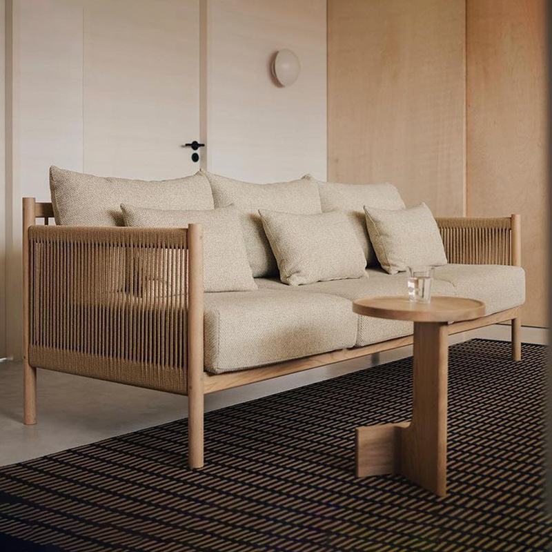 Nordic outdoor caña casual sofá villa patio jardín balcón casual anticorrosión madera maciza caña combinación de silla