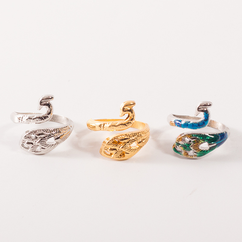 Anillo de pavo real retro anillo de koi plata lisa 925 gancho de anillo de fénix aguja abierta con artefacto de hilo ventas directas de fábrica