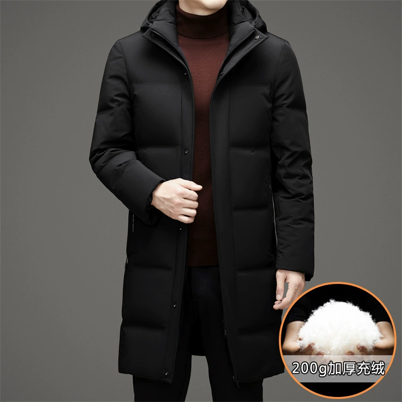 Мужской пуховик мужской 2024 осень и зима утолщение бизнес-отдых удлиненные с капюшоном теплый молодой и молодой костюм отца