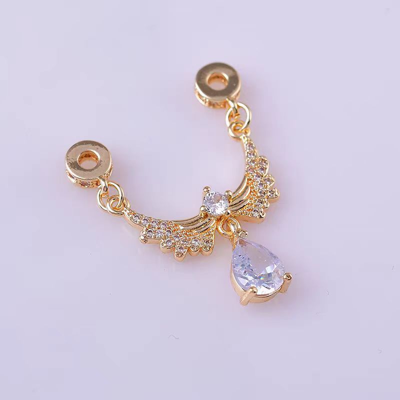 Color-Preserving Zircon Inlaid Pendant Wing Necklace Crystal Bracelet DIY Accessory Spacer Bead with Through-Hole Handmade Material New Model