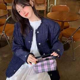 法式小香风西装外套女秋冬流苏设计感气质复古宽松中长款夹克上衣