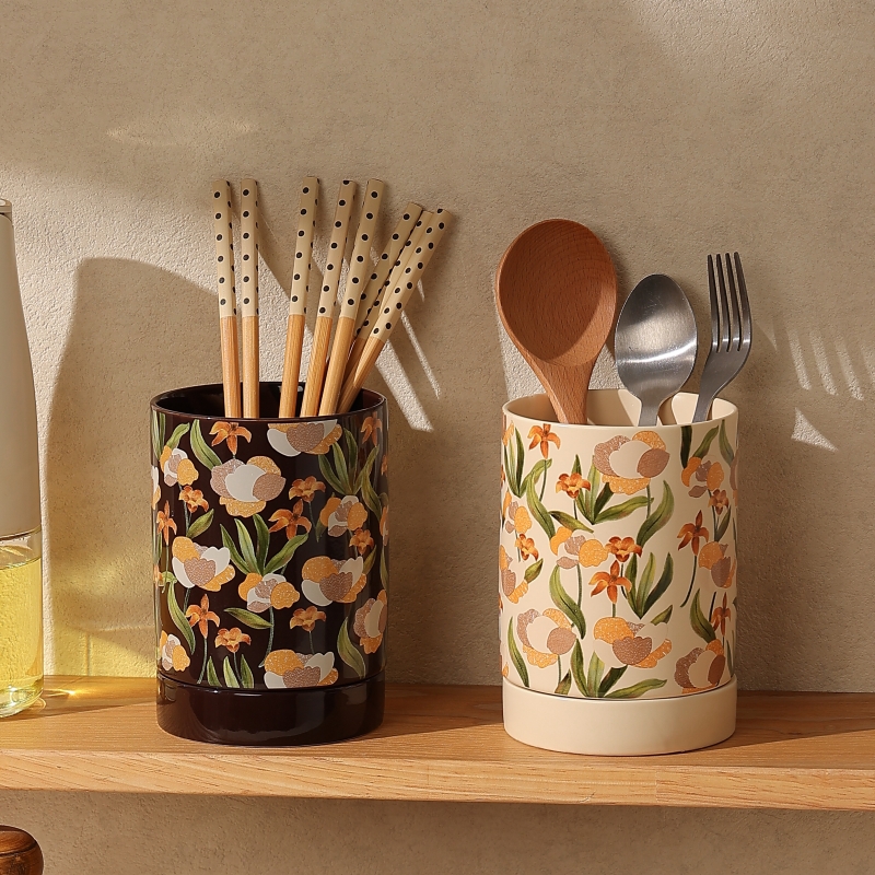 法式筷子收纳盒家用厨房台面筷子筒沥水防霉陶瓷筷子笼筷子桶筷子