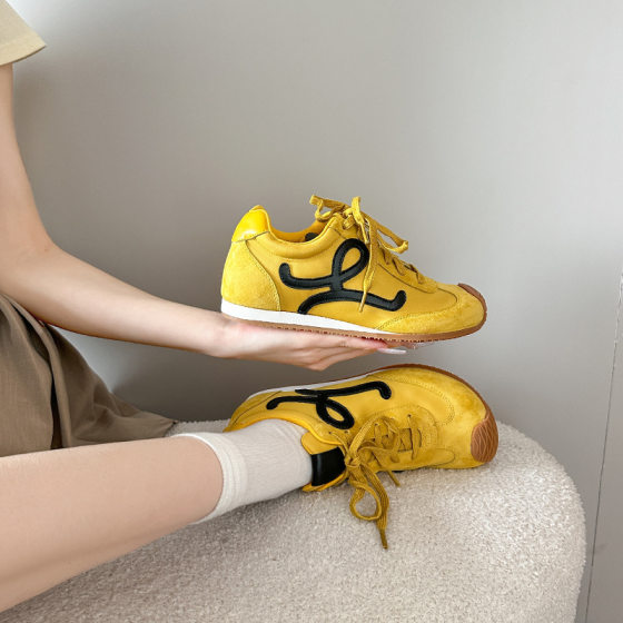 Cute Mango Head Forrest Gump Training Shoes Women's Genuine Leather Soft Bottom Height Increasing Sports Casual Sneakers 2025 Spring and Autumn New