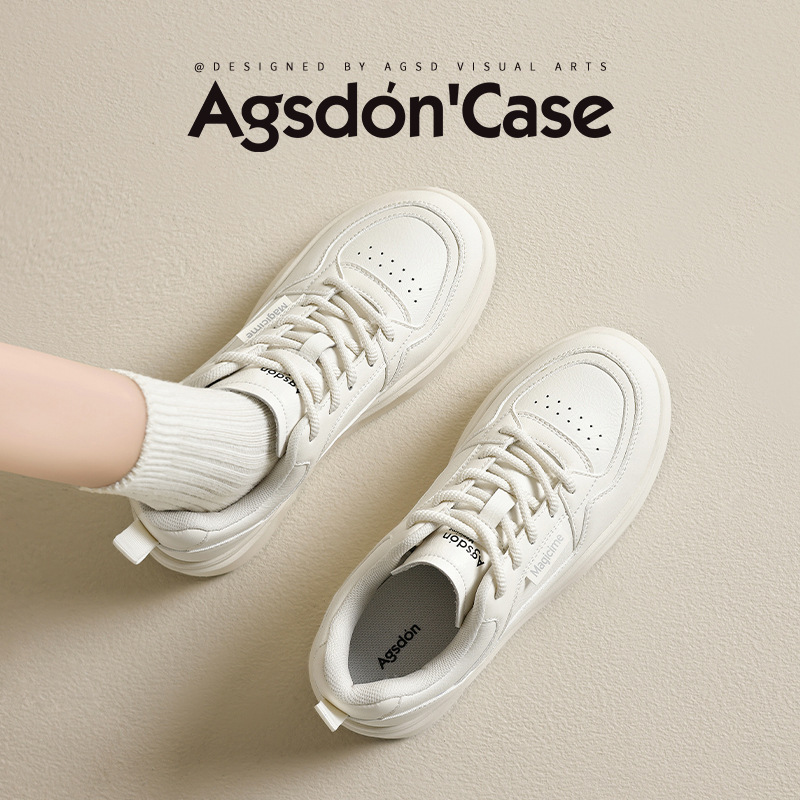 Augu Shi Deng zapatos blancos de suela gruesa para mujeres 2025 nuevos zapatos deportivos casuales planos de otoño para estudiantes de muffin skate